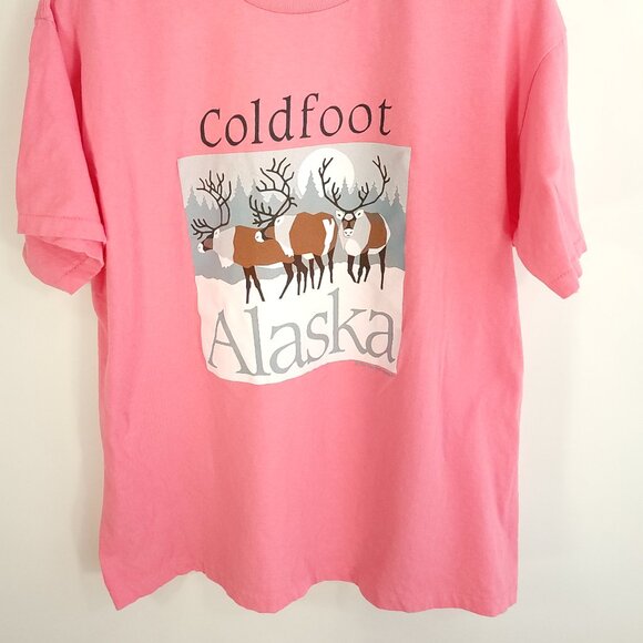 Vtg Coldfoot Alaska Graphic T-Shirt Men's OSFA Pink Heartland Apparel 80s USA - Picture 2 of 11